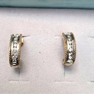 Diamond 10kt Solid Yellow Gold Open Ended Hoops Huggie